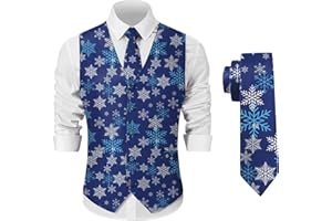Arvilhill Men's Christmas Suit Vest with Tie Merry Pattern Business Party Festive Wear Set (S-3XL)