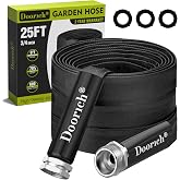 Doorich Garden Hose, 25ft Flat Ultra Lightweight Flexible Water Hose Black | Made of TPU Drinking Water Safe Material, Non-Expanding Hose with Aluminum Fittings, No Kink, Leakproof, Burst-Resistant