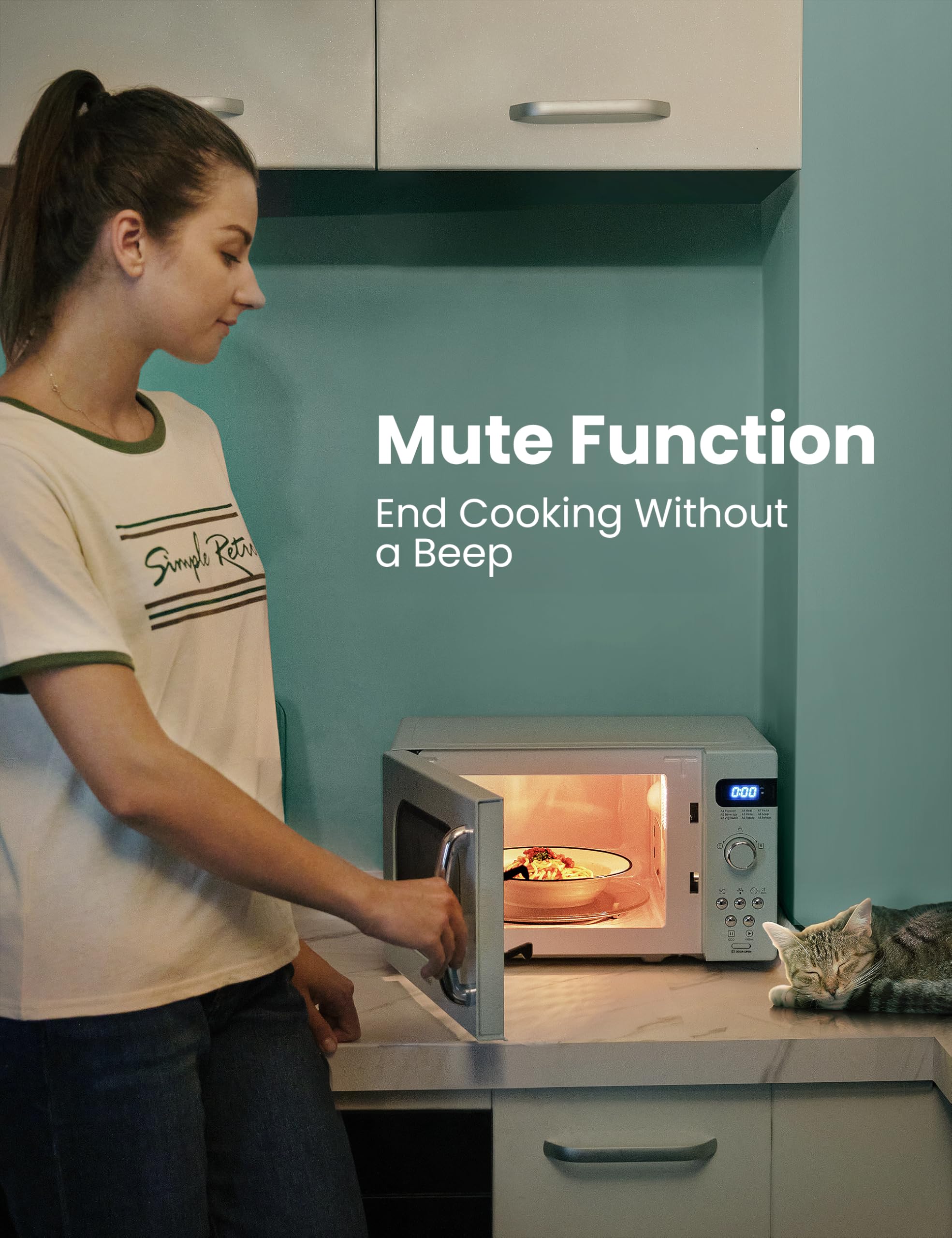 COMFEE' Retro Small Microwave Oven With Compact Size, 9 Preset Menus, Position-Memory Turntable, Mute Function, Countertop Microwave For Small Spaces, 0.7 Cu Ft/700W, Green, AM720C2RA-G