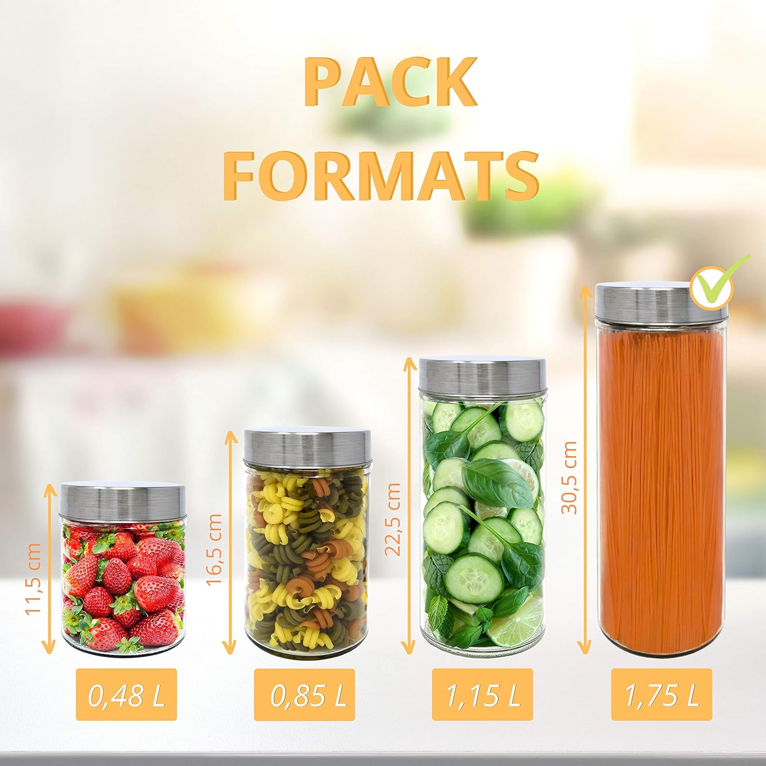 Luxury & Grace Pack 4 Botes de Cristal, 1,75 L (30,5x10 cm), con ...