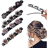 Xinjoduz 4 PCS Sparkling Crystal Stone Braided Hair Clips, 2024 New Hair barrettes Small Rhinestone Hair Clips for Women, Shiny Elegant Hair Styling Clips, Braid Hair Duck Bill Clips Hair Accessories