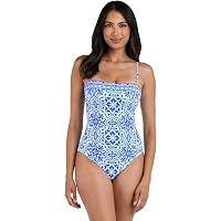 La Blanca Women's Mitered V-Neck One Piece Swimsuit - Colorful Stripe Print Full Coverage Bathing Suit