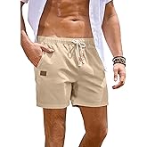 JMIERR Mens Linen Shorts Casual 5"/ 7" Cotton Elastic Waist Drawstring Summer Vacation Beach Shorts with Pockets