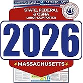2026 Massachusetts State and Federal Labor Law Poster - OSHA Workplace Compliant - Mandatory Regulations Posting for Employees - All-in-One Required Compliance Posting 17" x 40"