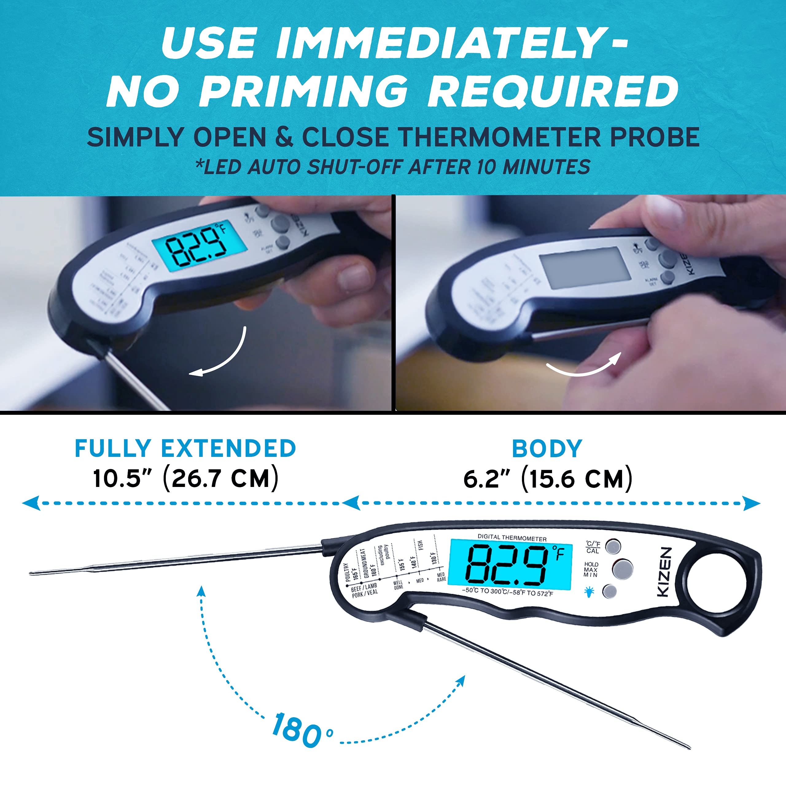 KIZEN Digital Meat Thermometer with Probe Instant Read Food
