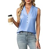 Blooming Jelly Women's Dressy Tank Tops Summer Sleeveless Work Blouses Silk Satin V Neck Shirts Business Casual Outfits
