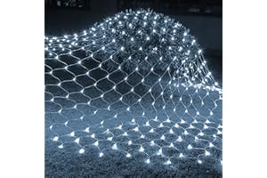 Dazzle Bright Christmas 360 LED Net Lights, 12FT x 5 FT Connectable Waterproof String Lights Clear Wire with 8 Modes, Christmas Decorations for Indoor Outdoor Xmas Party Yard Garden Decor (White)