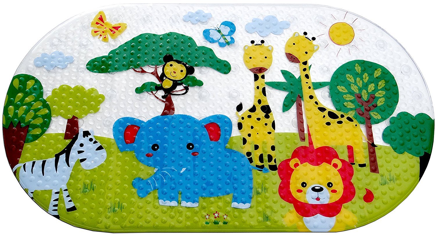 Baby RexAnti Slip Baby Safari Bath Mat - Non Slip mat for Bathtub and Shower - Many Suction Cups - Durable PVC - Colourful Design/Safari/Fast delivery