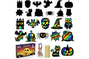 OHOME Halloween Party Favors - 48 PCS Magic Rainbow Scratch Paper Cards Set for Kids - Kids Halloween Games Crafts Treats Toys Gifts - Trick-or-Treat Activities Party Decorations Supplies