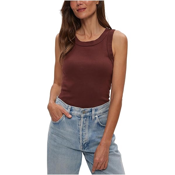 Michael Stars Women's Gina Wide Binding Crop Tank, Black, Large at