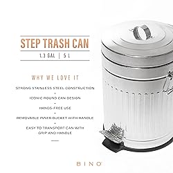BINO Round Step Trash Can with Lids, Stainless