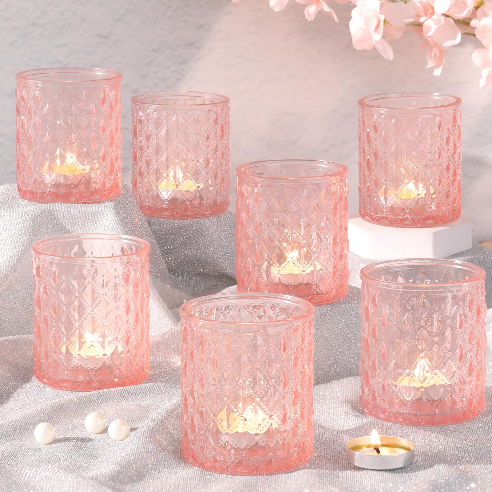 Photo 1 of 8Pcs Large Votive Candle Holders Pink Tea Light Candle Holders Glass Candle Holder for Wedding, Bridal Shower,Table Centerpiece,Party, Home Decor