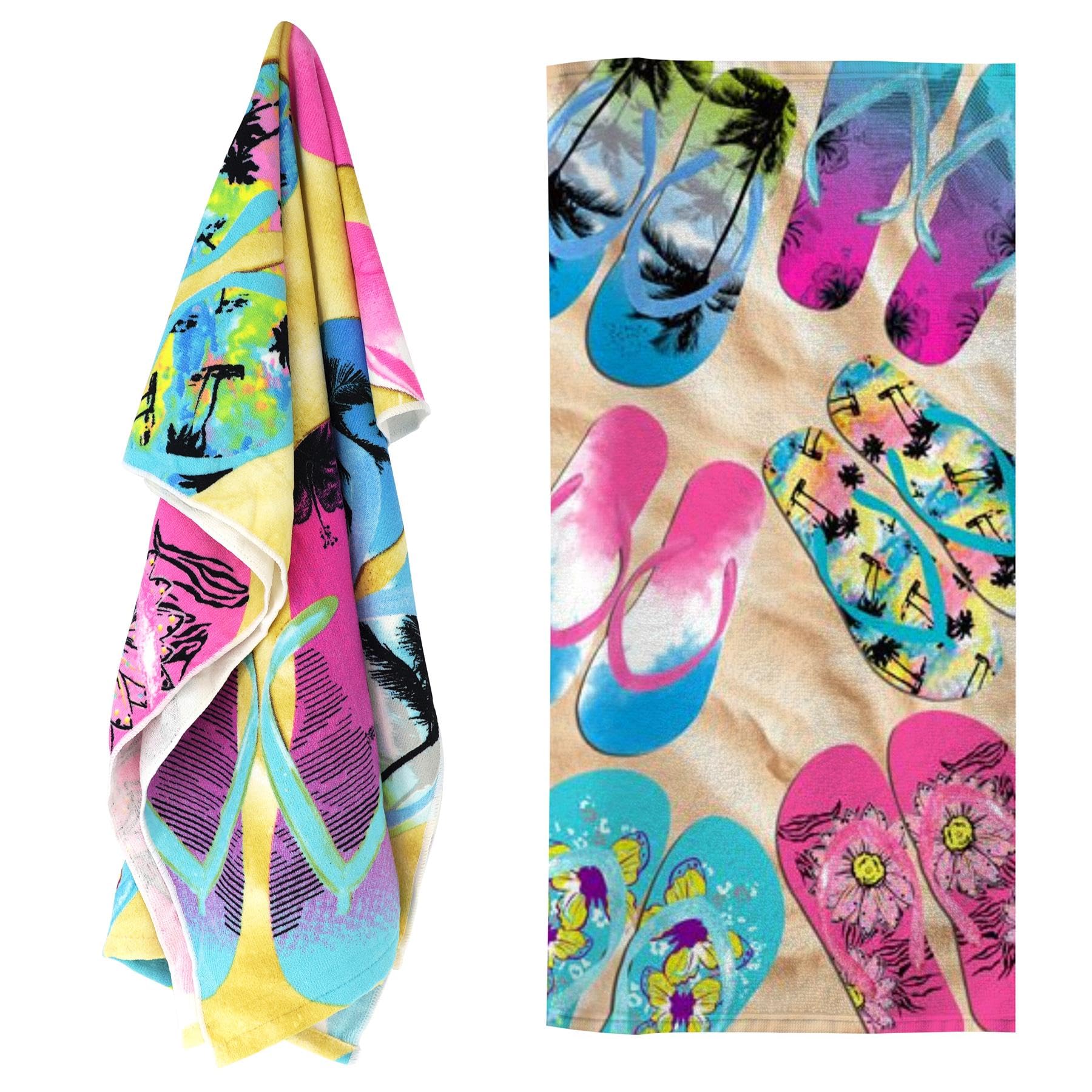 GEEZY Microfibre Beach Towel, Flip Flop Design - Quick Drying, Lightweight, Sand-Free, Large & Durable, Summer Design - Beach Essentials for Travel, Holiday, Swimming, Sauna, Adults & Kids, 70x140cm