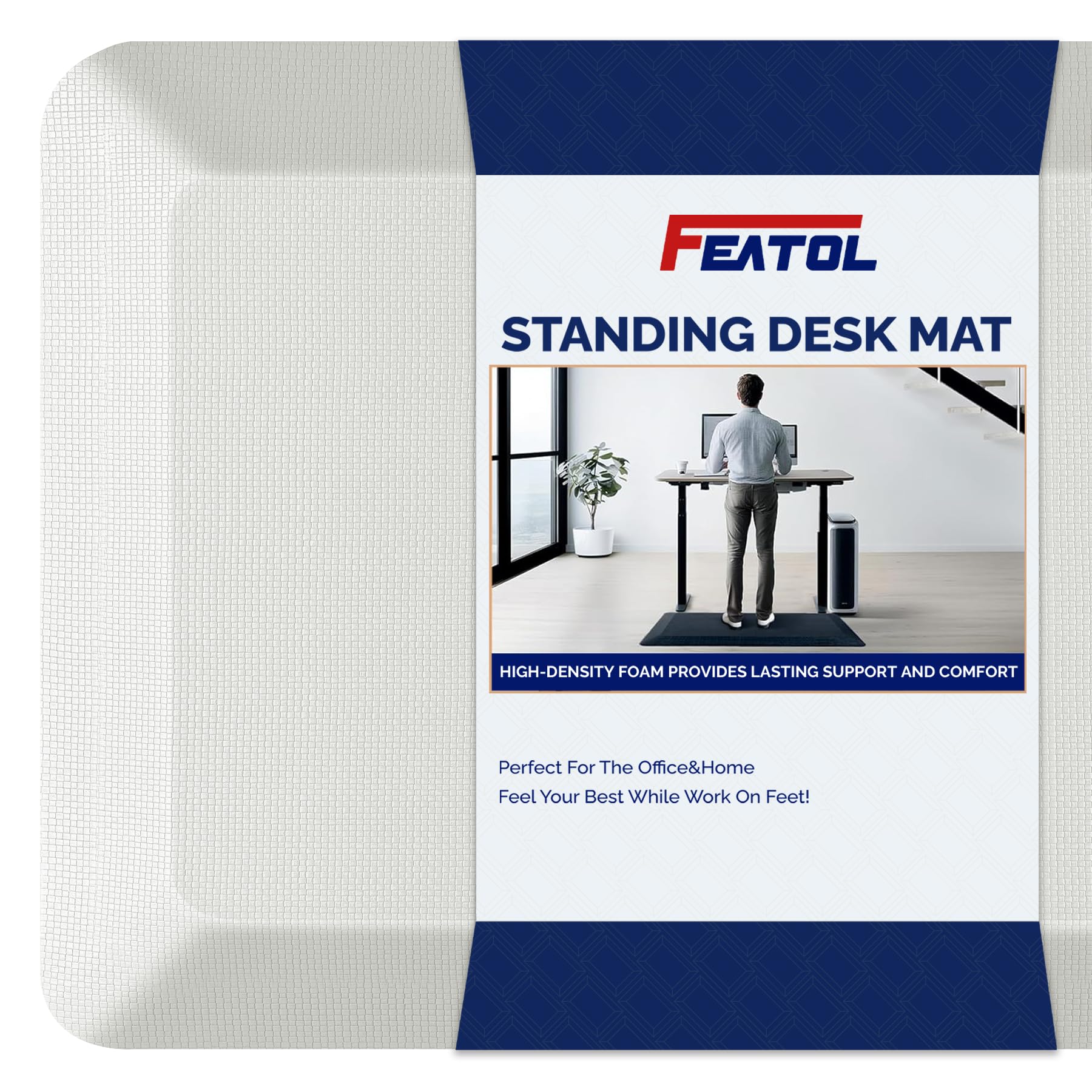 FEATOL Anti Fatigue Mats for Standing, 9/10 Extra Thick Ergonomic Standing Desk Mat, Comfort & Durable Memory Foam Standing Mat at Home,Office All Day (17" x 24", White, 2PC) Image