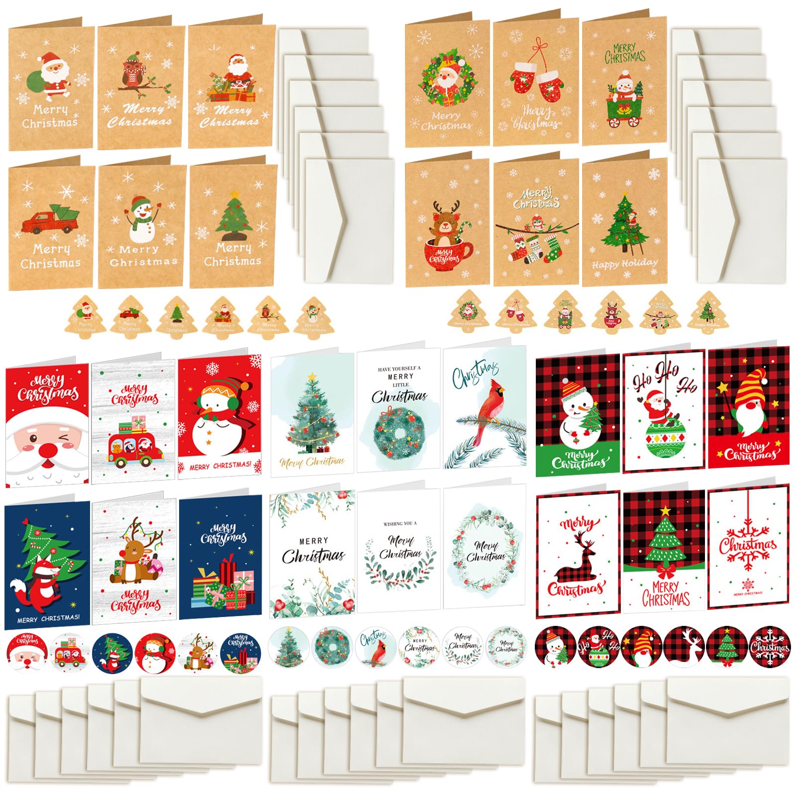 DRERIO 30 Pcs Christmas Cards Santa Greeting Card 36 style Merry Christmas DIY Cards, Xmas Greeting Cards Message Cards with Envelope and Sealing Stickers For Friends, Family and loved Ones