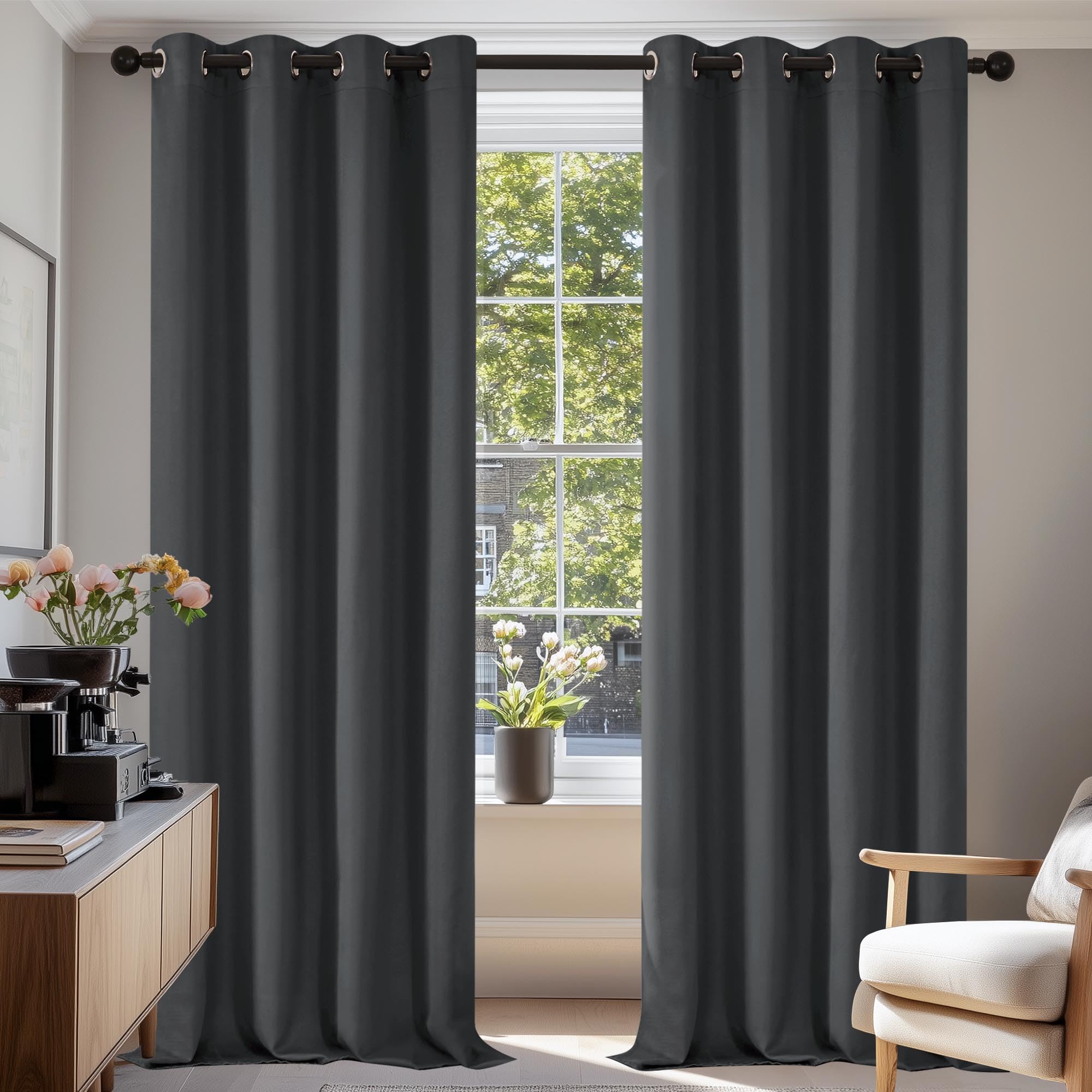 Deconovo Blackout Curtains Super Soft Bedroom Curtains Thermal Insulated Energy Saving Panels for Kids Dark Grey 46x84 Inch 2 Panels