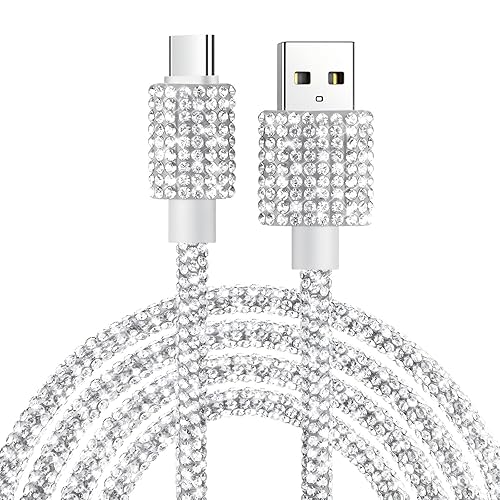 Vofolen for USB C Charger Cable 1.2M USB to USB C Cable Fast Charging with Glitter Bling Sparkly Type C Cord for iPhone 16 15 Galaxy S24 S23 S23,Tab A55 A13,Huawei Pixel7/6,MacBook Pro,iPad- White