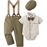 CARETOO Baby Boy Clothes Suit Infant Gentleman Boy Outfits Dress Shirt/Bowtie/Suspender Pants Set 0-18 Months