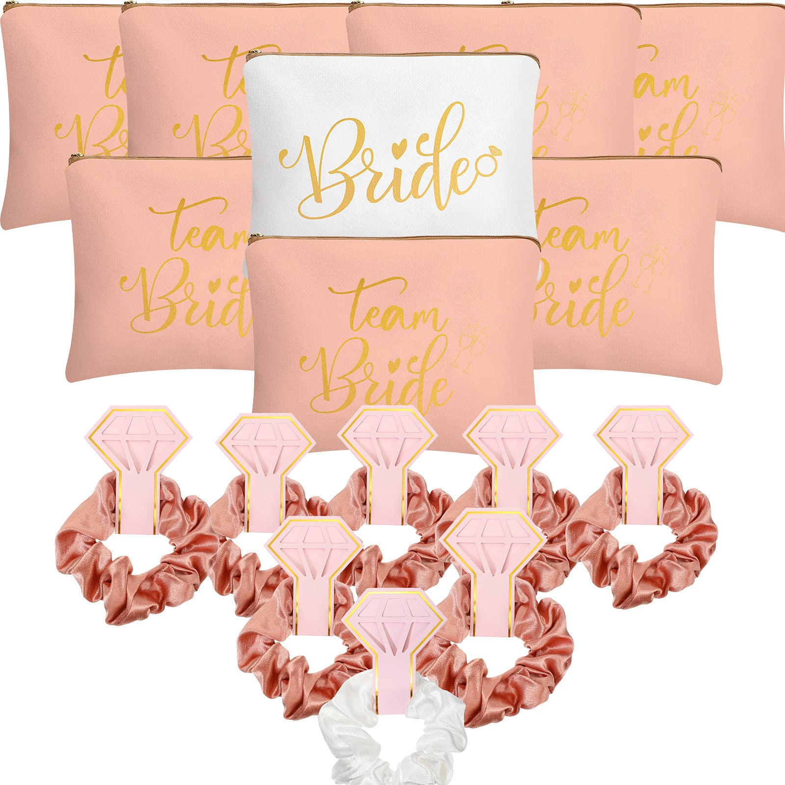 24 Pcs Wedding Bridesmaid Proposal Gift Set Bride Party Favor Bachelorette Wedding Supplies Makeup Bags Scrunchies Hair Ties Bridal Shower Invited Cards for Maid of Honor(Classic Style,Bright Colors)