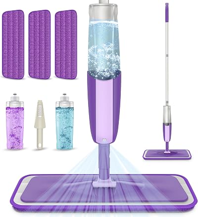 MEXERRIS Spray Mop with 3 Reusable Pads and 2 Bottles - 360° Rotatable Wet Dry