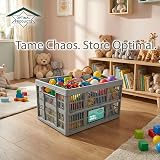 Optimal Products 32L Collapsible Plastic Storage Crates Boxes Stackable Basket view 4