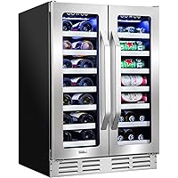 Ivation 40-Bottle Dual-Zone 24” Built-In Wine Cooler & Beverage Center Combo or (20-Bottle & 66-Can), Undercounter…