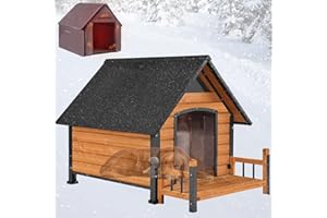 SUUMERPETY Dog House Outdoor, Insulated Dog Kennel Outside for Large Breed, 50.87" L Weatherproof Large Dog Shelter with Anti-Chewing Iron Frame (Brown, 45" D x 32.9" W x 32.6" H)