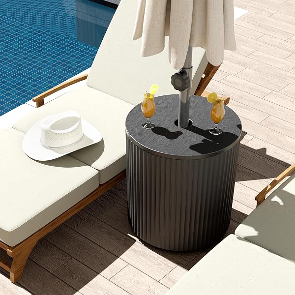 FONTOI OUTDOOR PATIO SIDE TABLE UMBRELLA BASE, PATIO UMBRELLA BASE STAND FITS UP TO 1.5 INCH POLE, WITH UMBRELLA BASE WEIGHT, LOUNGER SMALL OUTDOOR COFFEE TABLE, DRINK TABLE BAR