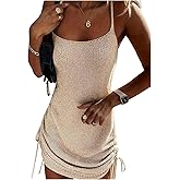 Milumia Women's Drawstring Side Ruched Bodycon Dress Spaghetti Strap Sleeveless Mini Dresses