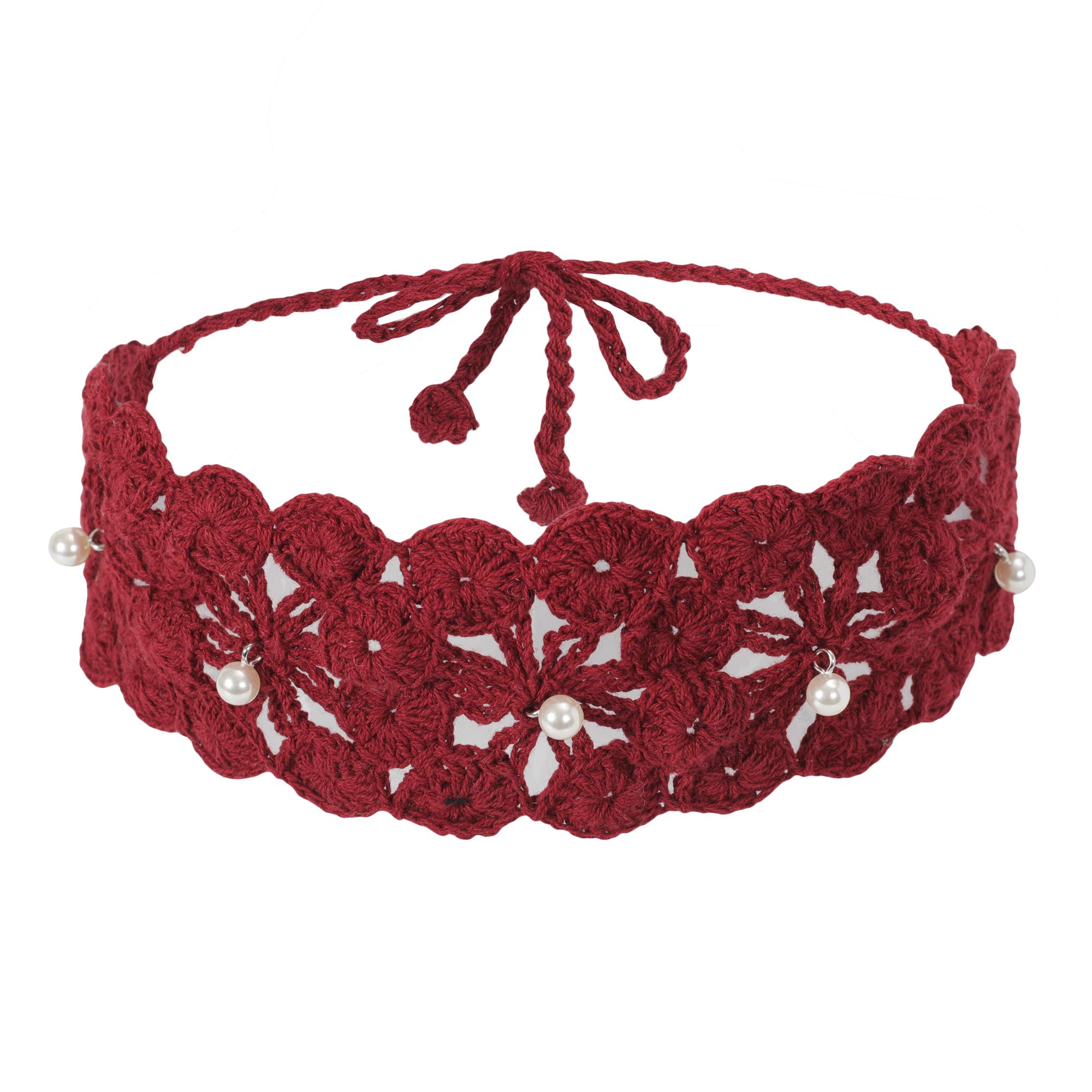 ZLYC Women Floral Headband Handmade Crochet Knit Vintage Hair Bands (Solid Burgundy) — image 1