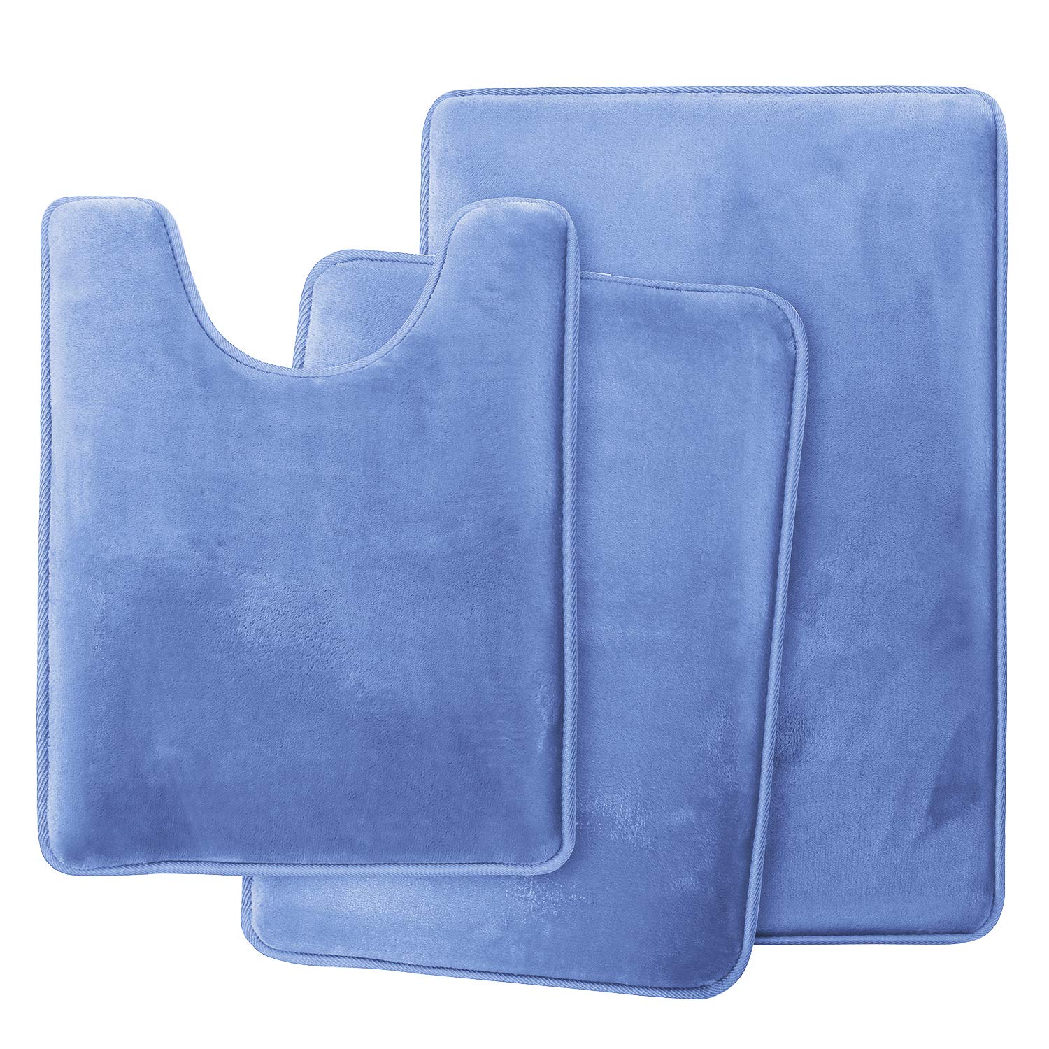 Clara Clark3 Piece Bathroom Rugs Bath Mat Set, Velvet Memory Foam Bath Mats for Bathroom - Non-Slip, PVC Backing Bath Rugs, Washable - Dries Quickly, Blue