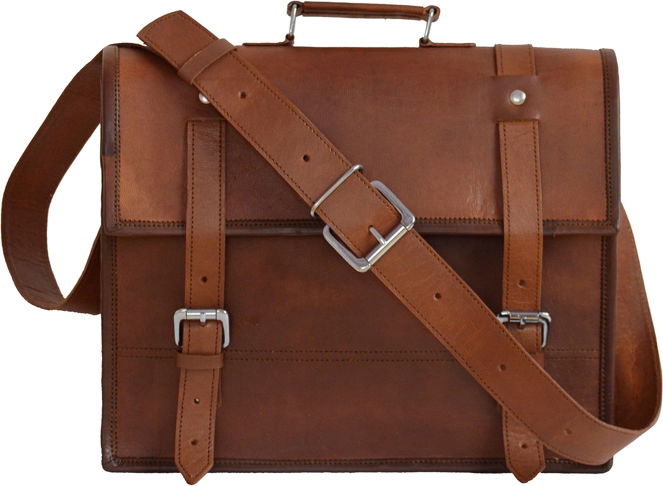 CL 13" Vintage Handmade Leather Messenger Bag for Laptop Briefcase Satchel Bag Laptop Messenger Bag