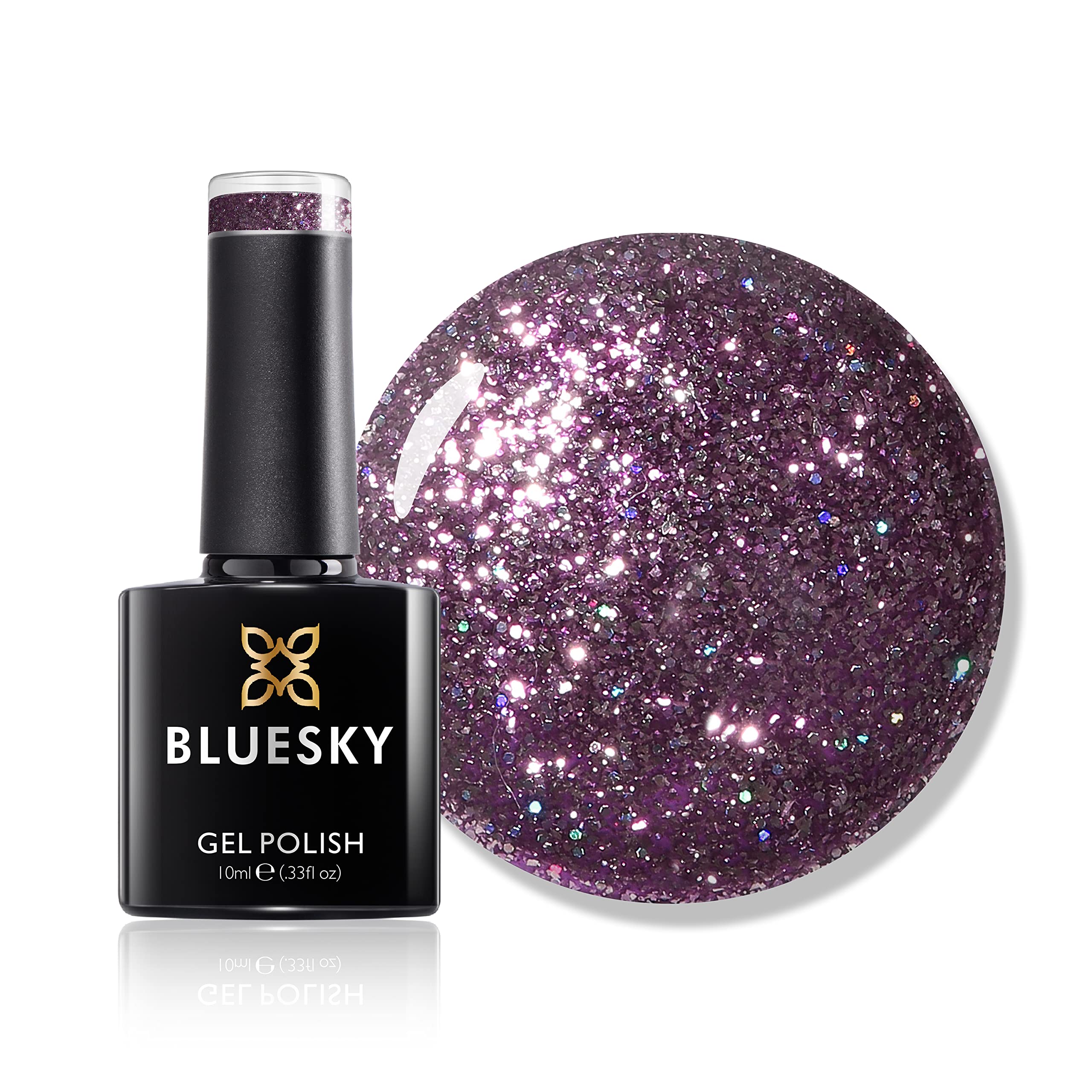 Bluesky Dazzling Platinum Gel Nail Polish 10ml, You Shimmer - BDP07, Purple Glitter Gel Nail Polish for 21 Day Manicure, Requires Curing Under LED UV Nail Lamp