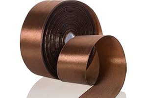 GIYOMI 50 Yards 1 1/2 Inch Brown Satin Ribbon, Single Face Polyester Solid Color Craft Fabric Ribbon for Handmade Roses, Gift Wrapping, Bouquets, Wedding, Christmas, and Party Decoration