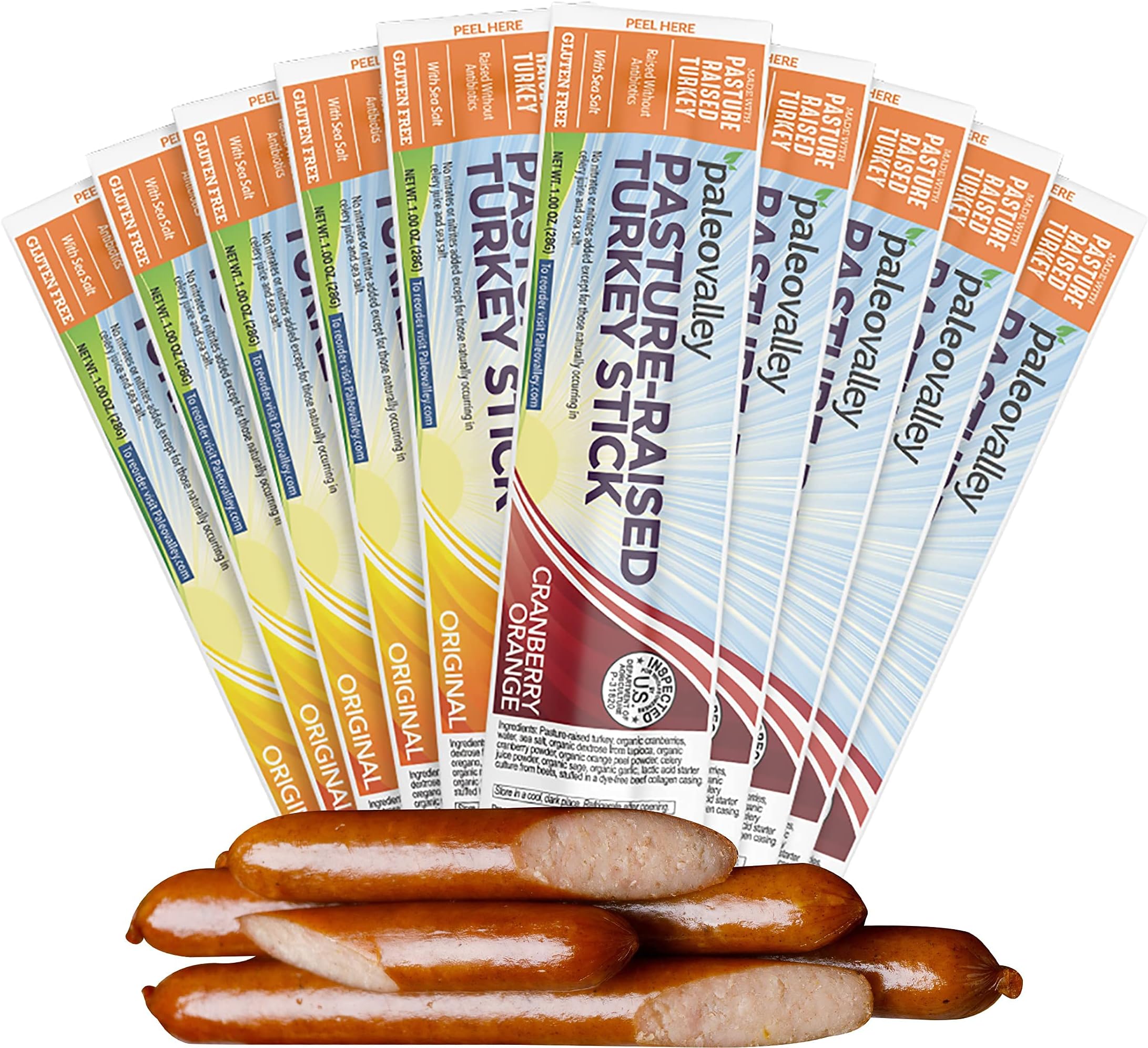 Paleovalley: Turkey Sticks - Delicious Paleo Keto Snacks With Probiotics - 40 Jerky Sticks (Original, Cranberry Orange) - No Gluten, Soy, or GMOs - Shelf Stable - Pasture-Raised, Made in the USA