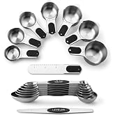 Spring Chef Magnetic Measuring Cups &amp; Spoons Set of 15 with Levelers, Black | Patented Stackable Stainless Steel Measuring Cups &amp; Heavy Duty Metal Measuring Spoons for Dry &amp; Liquid Ingredients