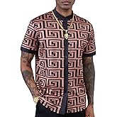 OYOZONE Men's African Traditional Pattern Print Shirt Casual Short Sleeve Button Down Shirts Luxury Printed Dashiki for Men