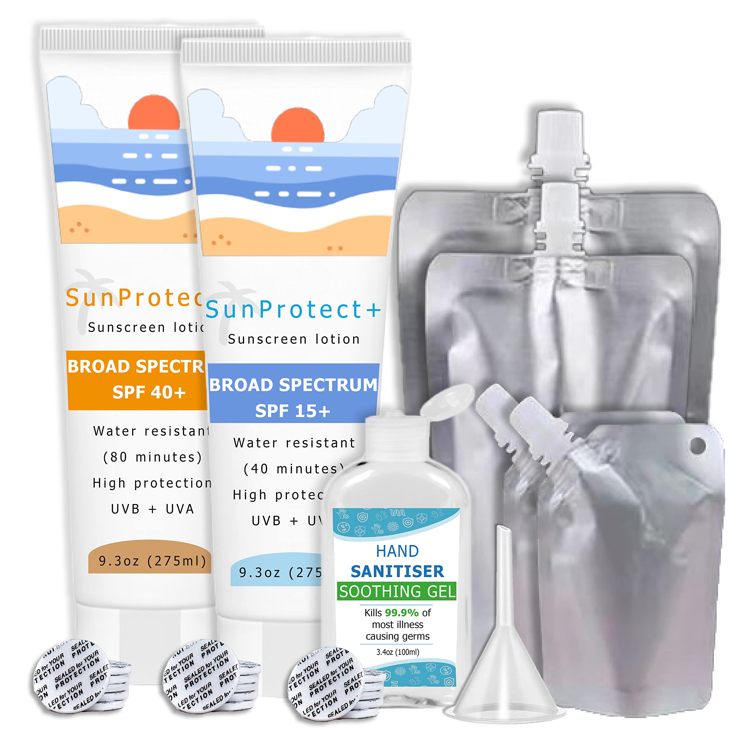 Seshlehem - 7 Pack Secret Flask Set - Suncream + Hand Sanitiser + Pouches - 1330ML - Drink Pouches for Festivals - Sneak Alcohol Anywhere - UK Based Brand