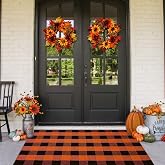 Fall Outdoor Rug Orange Buffalo Plaid Outdoor Rug Cotton Hand-Woven Buffalo Check Rug Layered Doormats for Front Door/Front Porch/Farmhouse/Entryway/Patio (Orange and Black Plaid, 3' x 5')