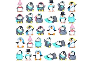 Macarrie 30 Pcs Mini Penguin Figurines Cute Penguin Characters Toys Collection Playset Mini Cartoon Cake Topper Christmas Winter Figurines Cake Decoration for Boy Girl(Vivid)