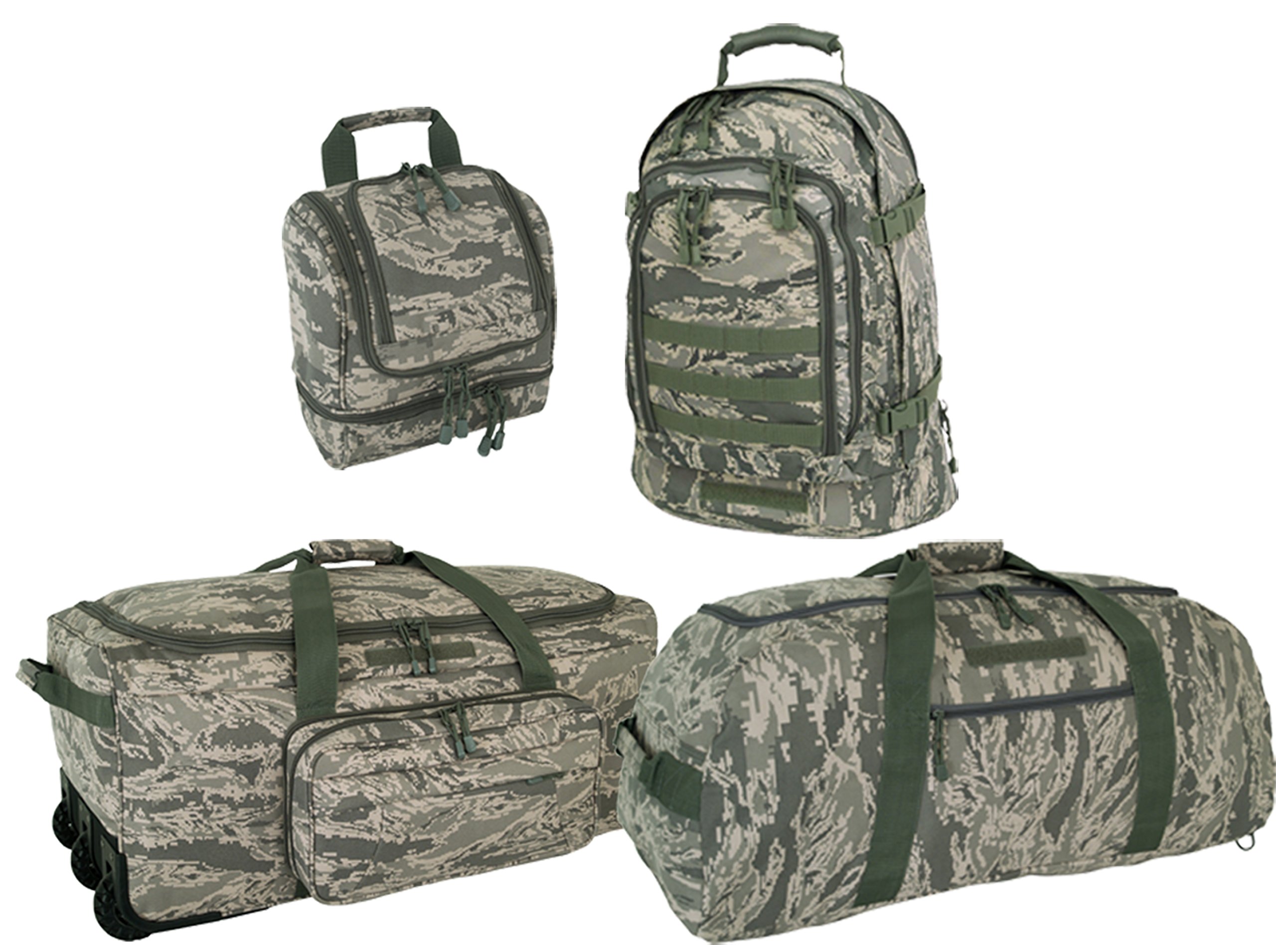 Air Force ABU 4 Piece Travel Kit Deployment Bag, 3 Day Packpack, Giant Duffle & Shave Kit SFCPA