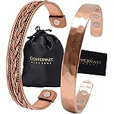 Coppervast Copper Bracelets- for Men and Women| Set of 2 with Gift Box| Gift for Women & Men| Handmade 100% Copper (Hammered and Chain Inlay)