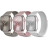 3 Pack Metal Mesh Loop Compatible with Apple Watch Band 38mm 40mm 41mm 42mm 44mm 45mm 46mm 49mm Women Men, Stainless Steel Magnetic Clasp Strap for iWatch Series 11 10 9 8 SE 7 6 5 4 3 2 1 Ultra