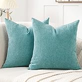 Jepeak 20x20 Inch Decorative Chenille Throw Pillow Covers, Pack of 2 Cozy Concise Pillow Cases Soft Farmhouse Modern Square Cushion Covers for Sofa Couch Bed Living Room Home Decor, Turquoise