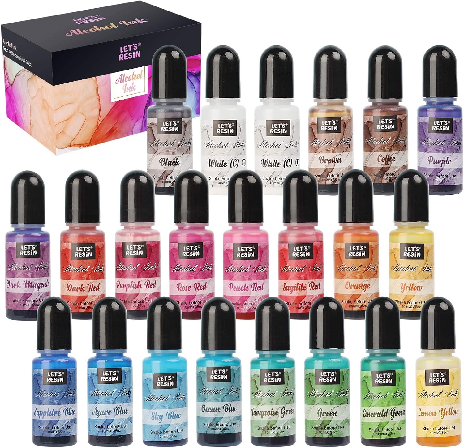 LET'S RESIN Alcohol Ink, 22 Vibrant Colors Alcohol Ink Set, Super