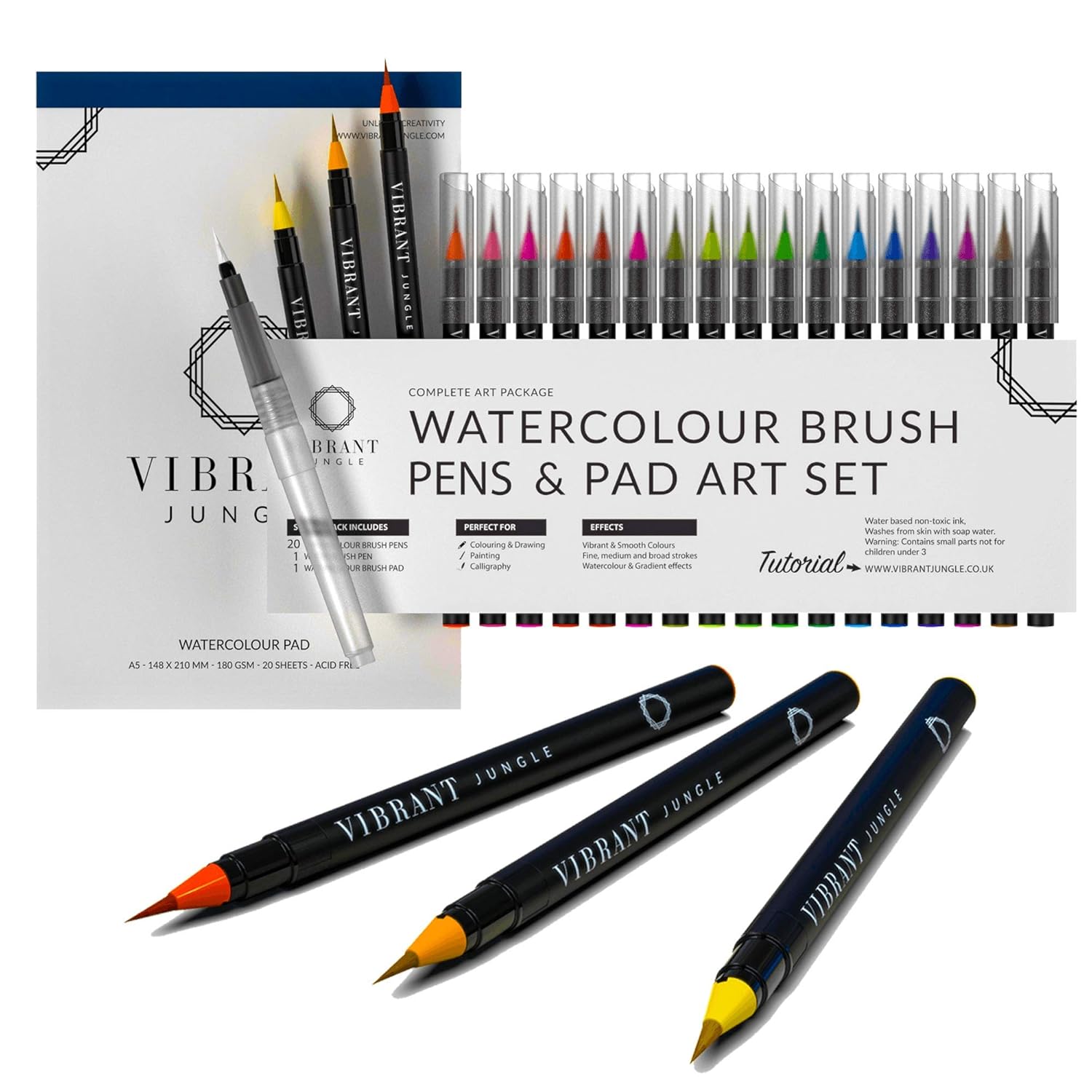 Watercolour Brush Pens Paper Set Paint Art Water Colouring + Free e