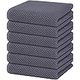 Homaxy 100% Cotton Waffle Weave Kitchen Dish Towels, Ultra Soft Absorbent Quick Drying Cleaning Towel, 13 x 28 Inches, 6-Pack, Dark Grey