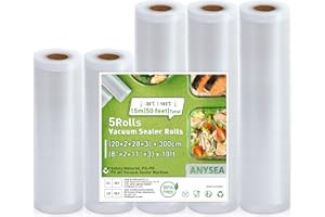 Anysea Vacuum Sealer Food Saver Bags - Sac Sous Vide Rouleau Alimentaire,8 11 inch 10 feet 5 Rolls, BPA Free Vacuum Seal Roll