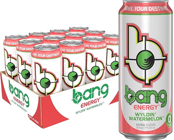 BANG ENERGY WYLDIN’ WATERMELON, SUGAR-FREE ENERGY DRINK, 16-OUNCE (PACK OF 12)