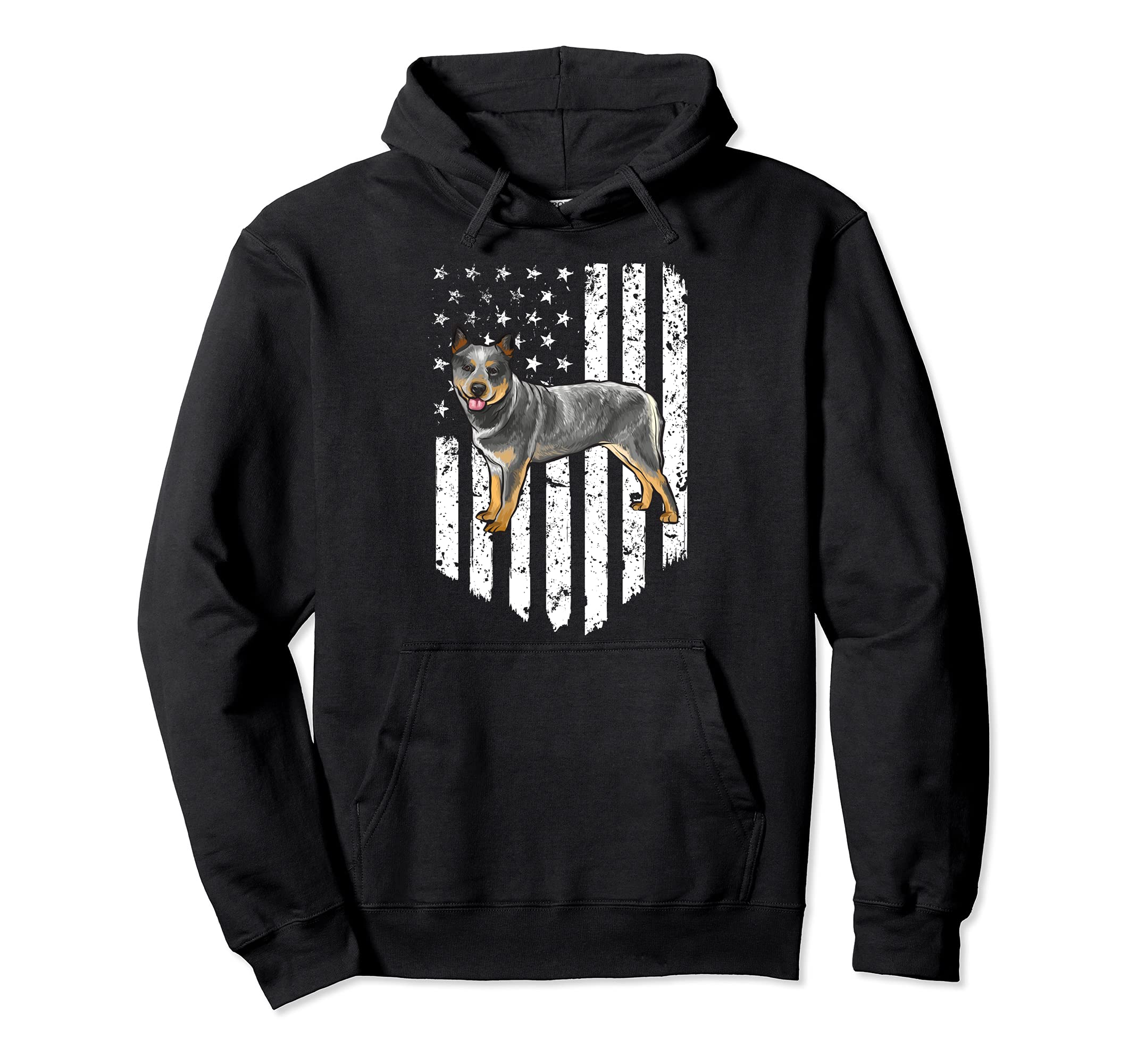 Black White American Flag Australian Cattle Dog 4th Of July Pullover Hoodie
